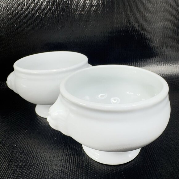 Bistro By Over And Back Lions Head White Porcelain Pedestal Bowl Dish Set2 Bowls - Picture 12 of 16
